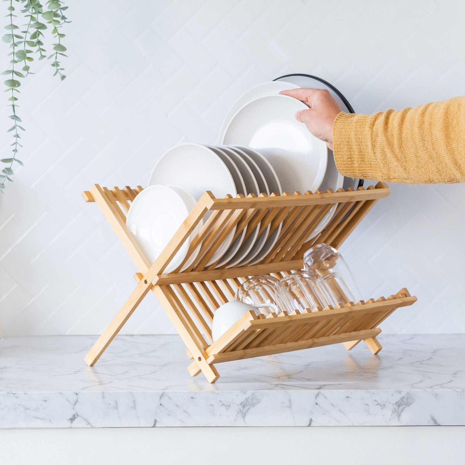 2 Tier Bamboo Dish Rack 6