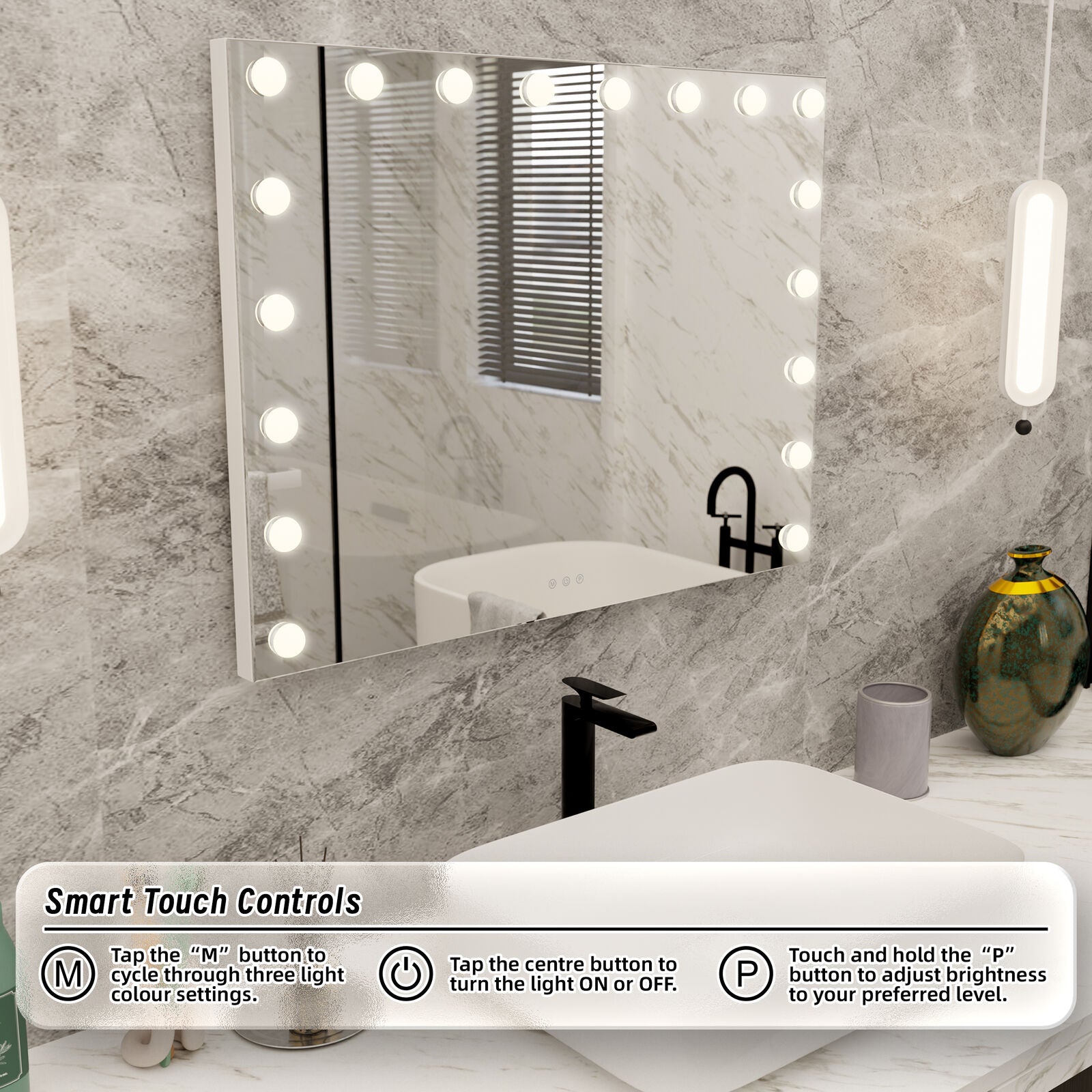 Beauty Mirror with 18 LED Bulbs, Colour Settings, White Frame,  and USB A and C Ports 4