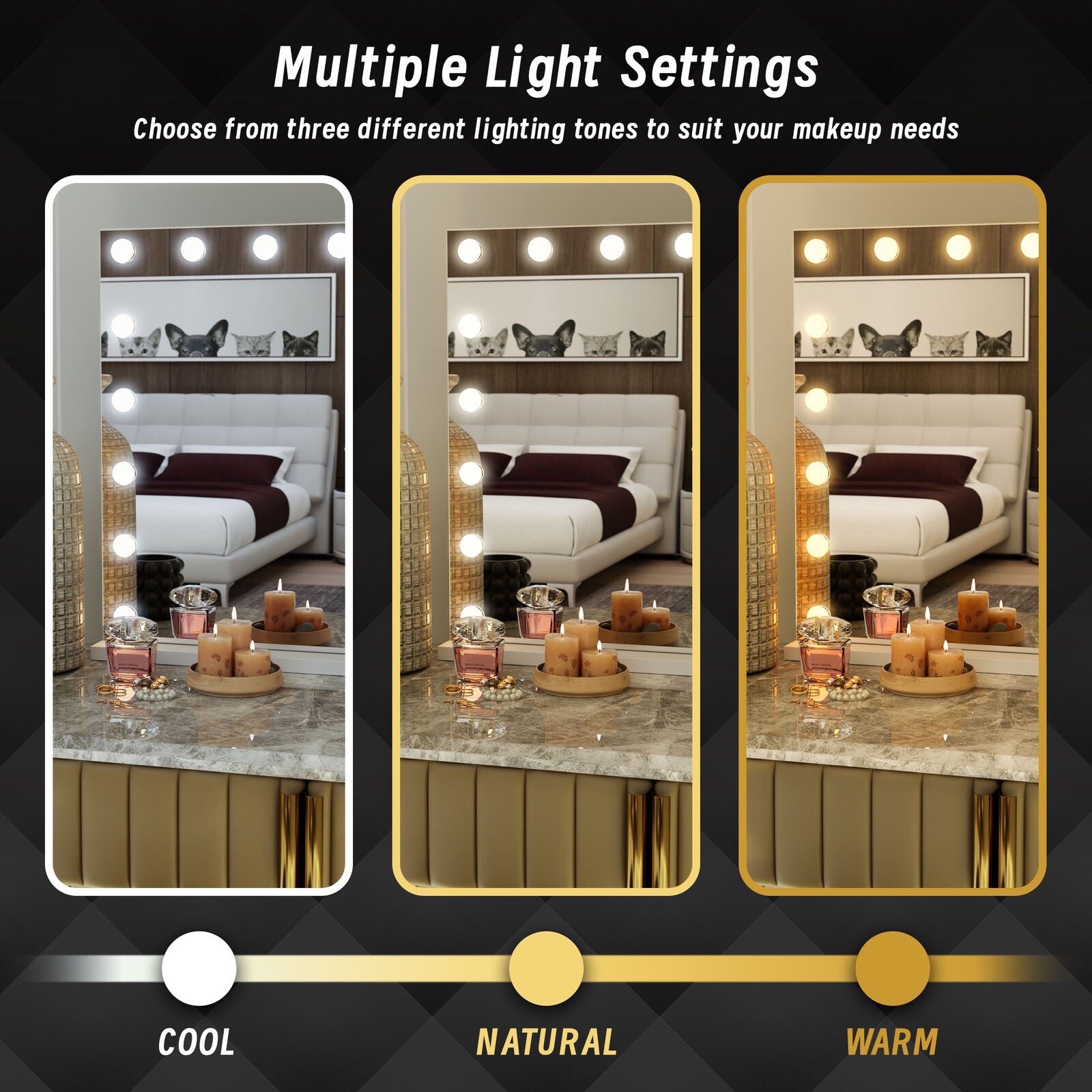 Beauty Mirror with 18 LED Bulbs, Colour Settings, White Frame,  and USB A and C Ports 5