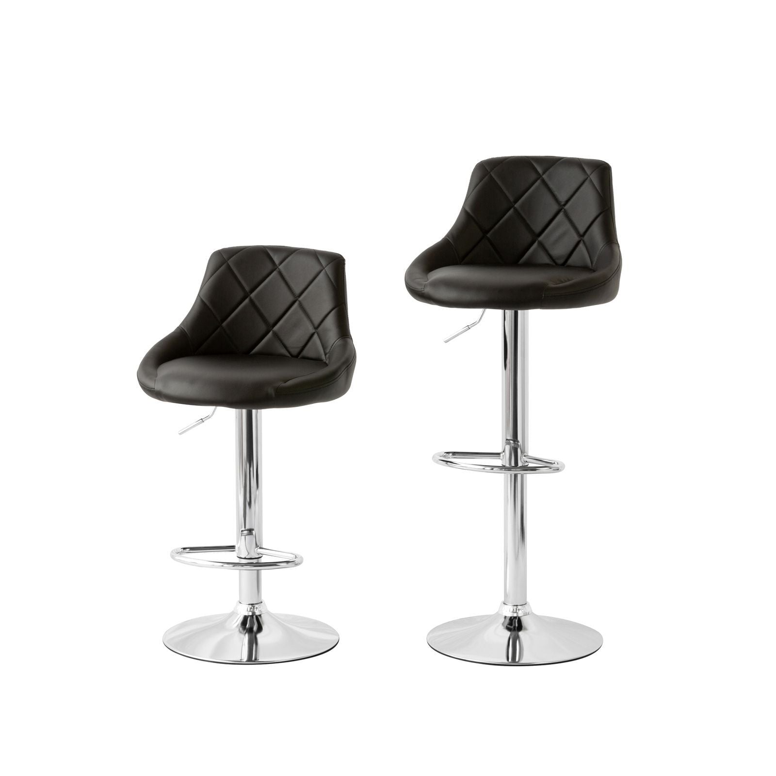 2 Diamond Style Padded Leather Barstools (Black) w/ Adjustable Height 5