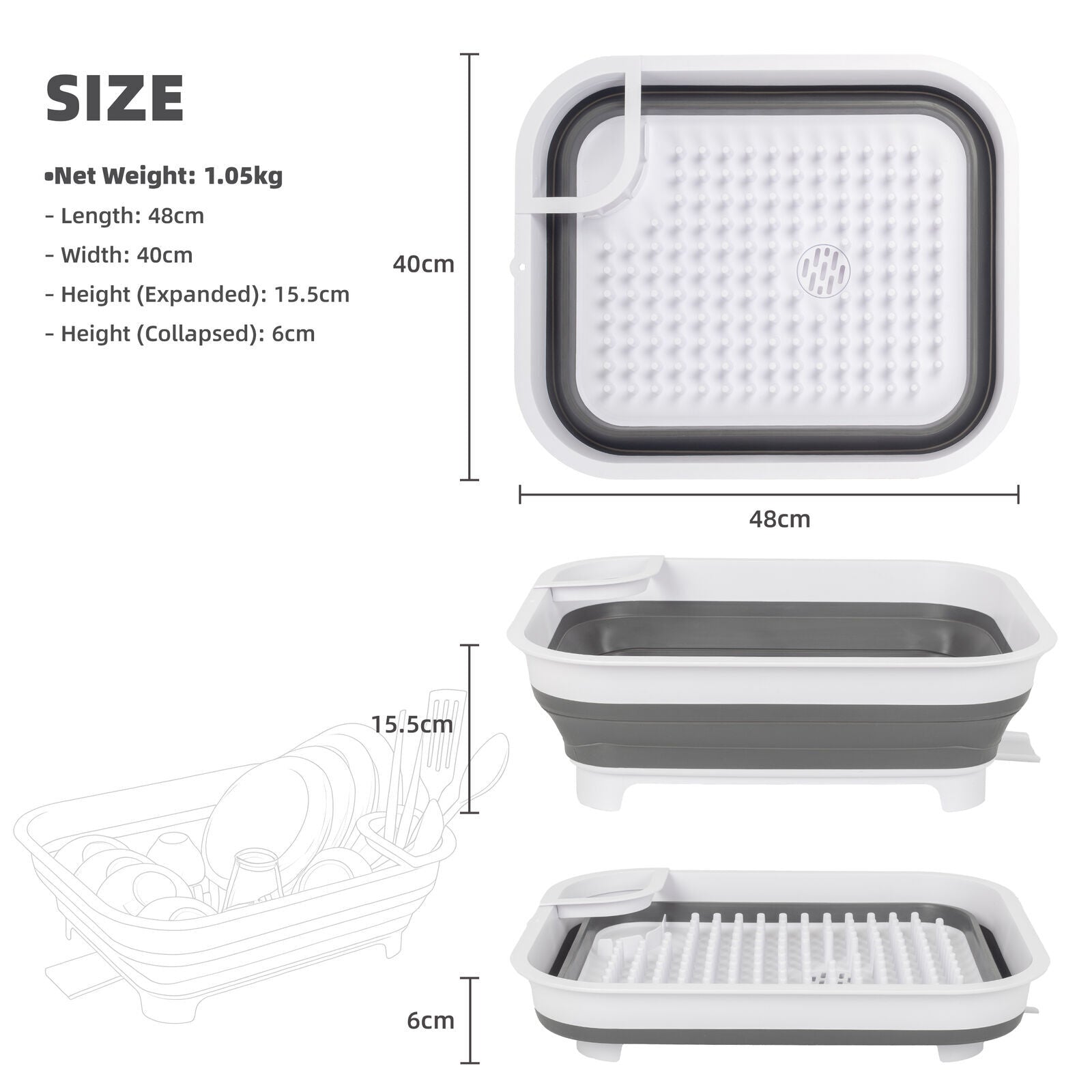 Collapsible Dish Rack with Utensil Section Space-Saving Drying Rack for Compact Kitchens & Camping 4
