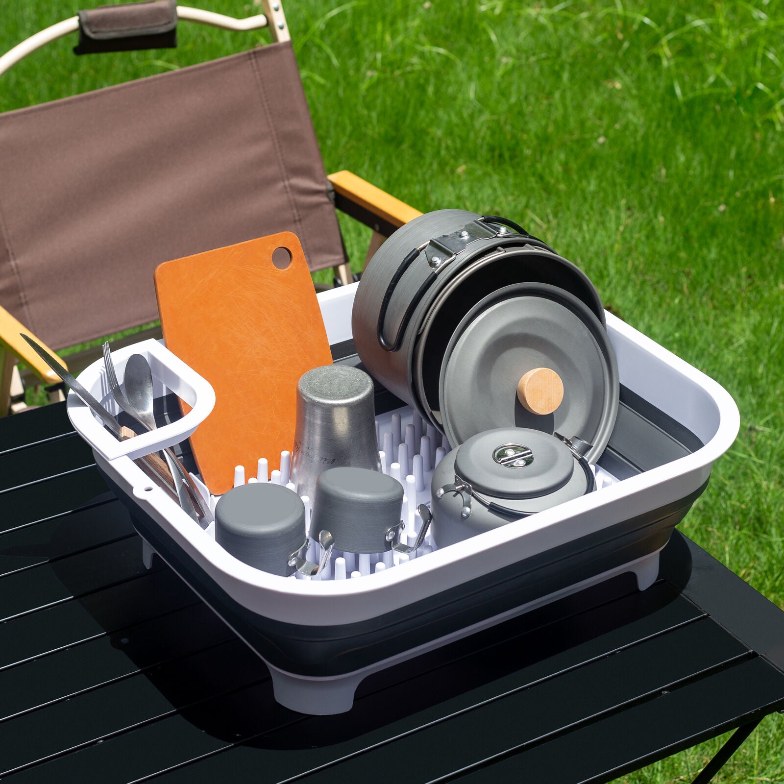 Collapsible Dish Rack with Utensil Section Space-Saving Drying Rack for Compact Kitchens & Camping 8