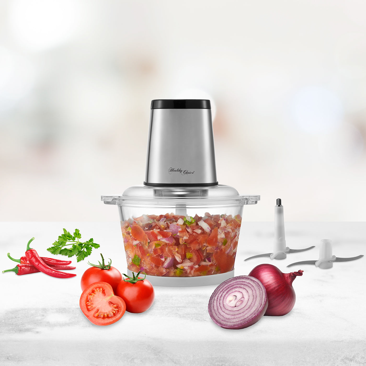 Large Powerful Food Chopper/ Stainless Steel/ 2kg Capacity/ 300W 5