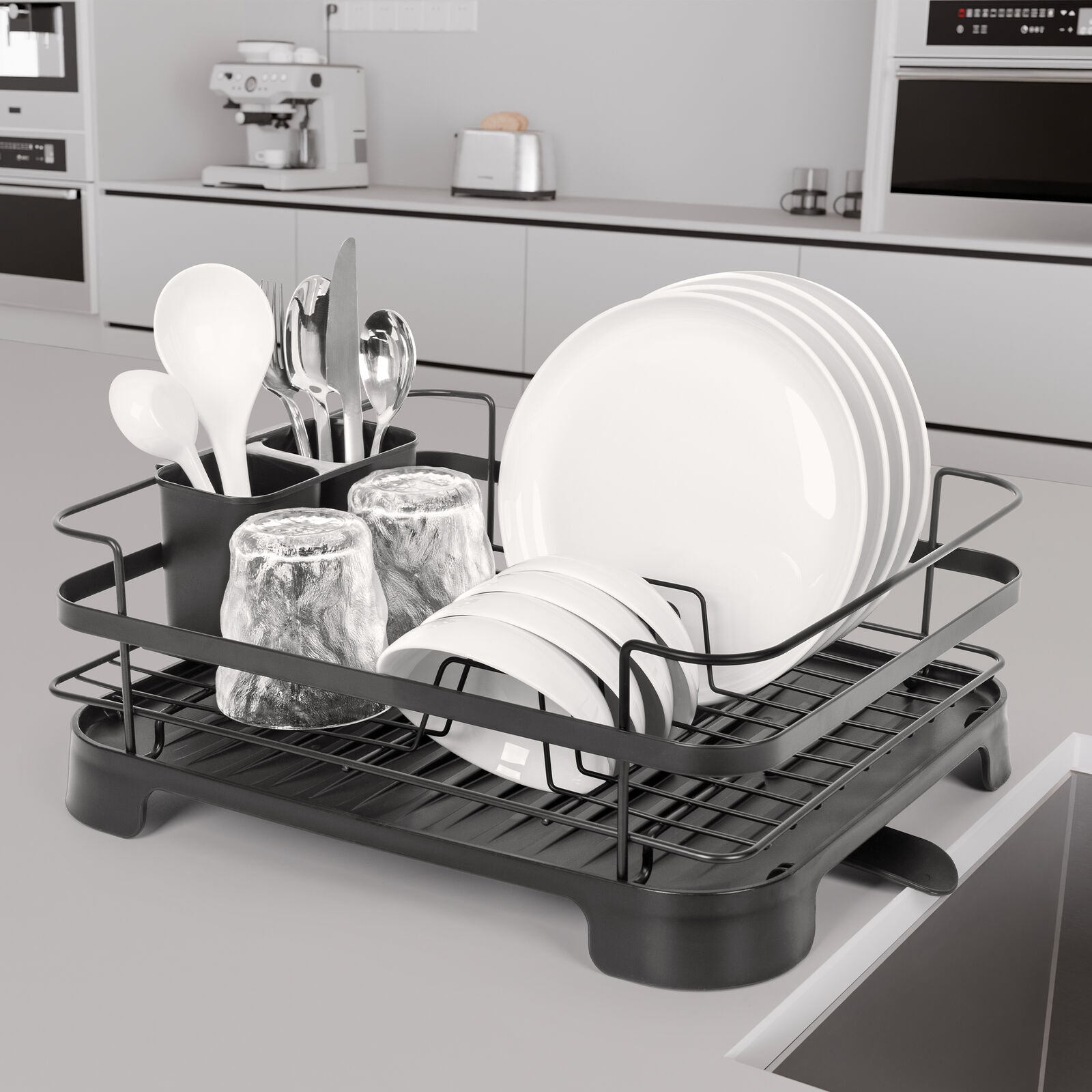 Steel Frame Dish Drying Rack Durable Steel Frame, Removable Utensil Holder, Compact Size for Small Kitchens & Apartments 3