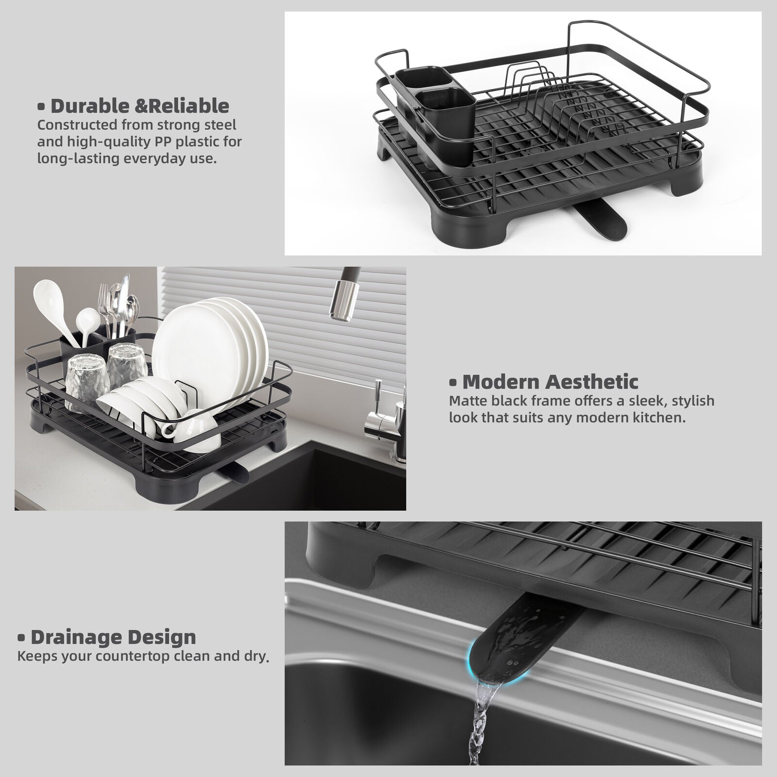 Steel Frame Dish Drying Rack Durable Steel Frame, Removable Utensil Holder, Compact Size for Small Kitchens & Apartments 5