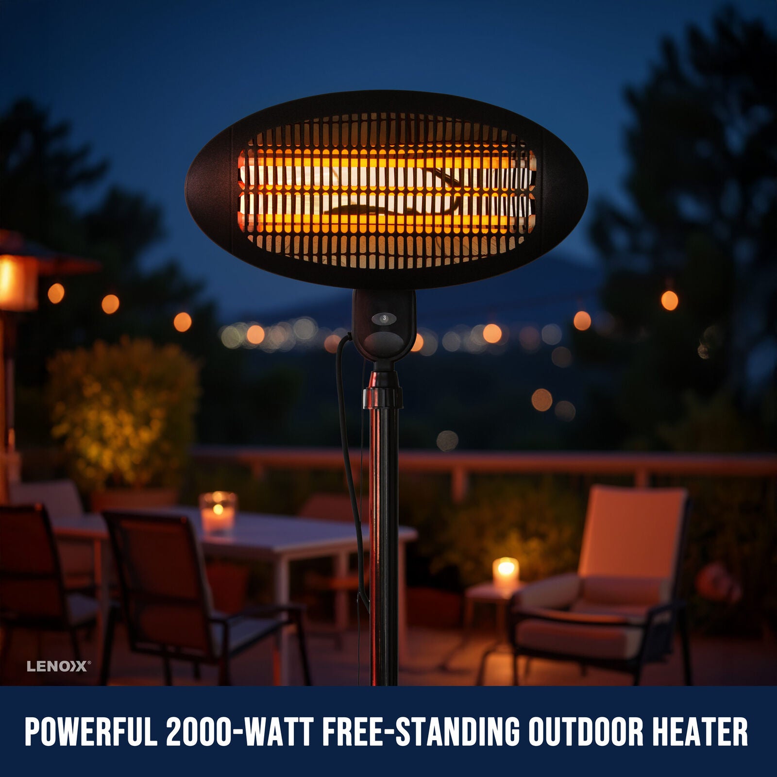2000W 2.1m Free Standing Adjustable Portable Outdoor Electric Patio Heater Black 5