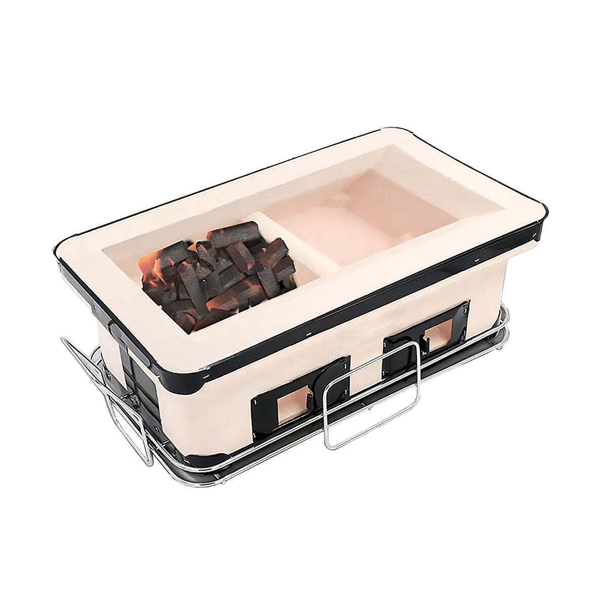 Portable Hibachi Tabletop Grill Dual Charcoal BBQ Chambers 3