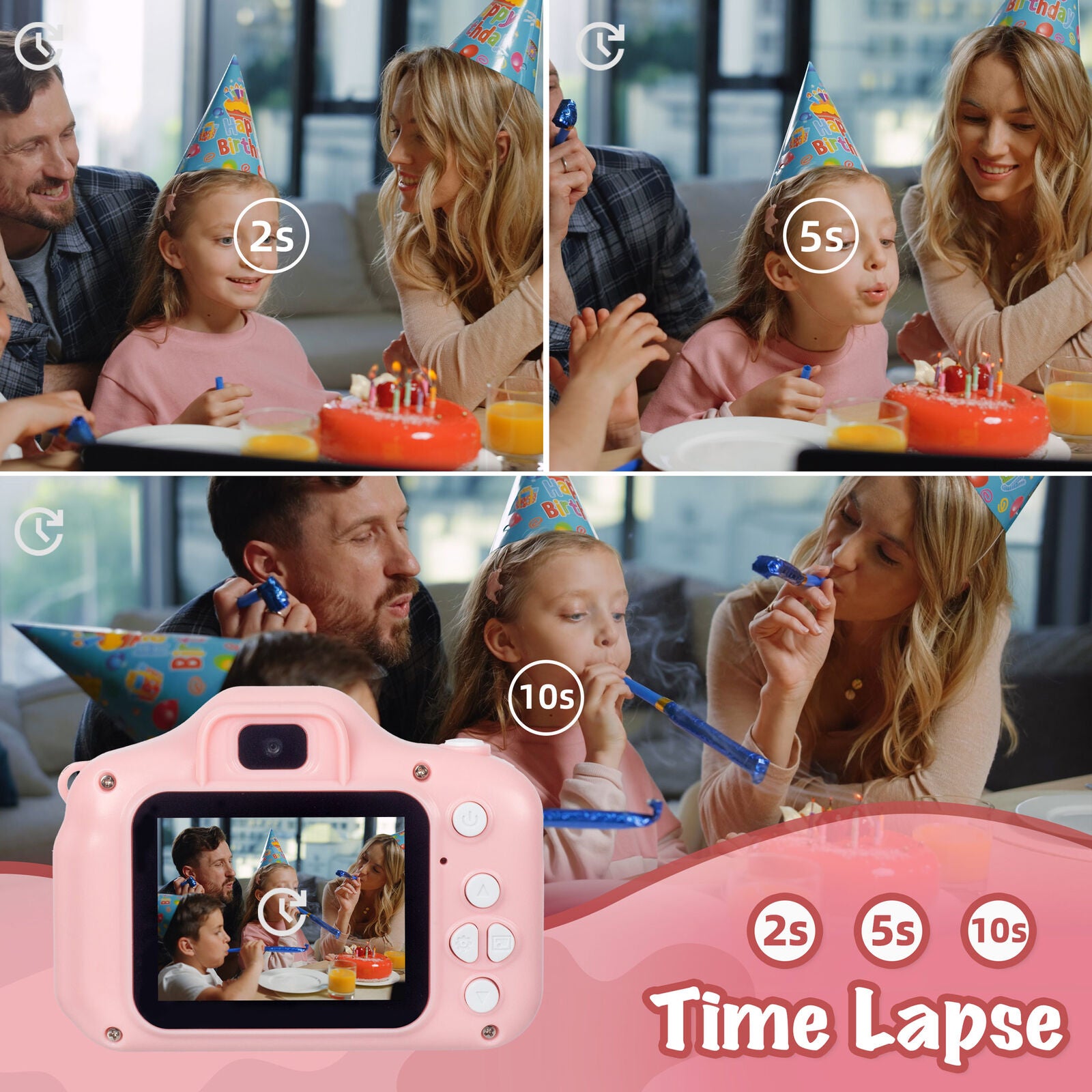 Kids Digital Dual Lens Camera, 4x Zoom and HD Video Recording (Pink) 5