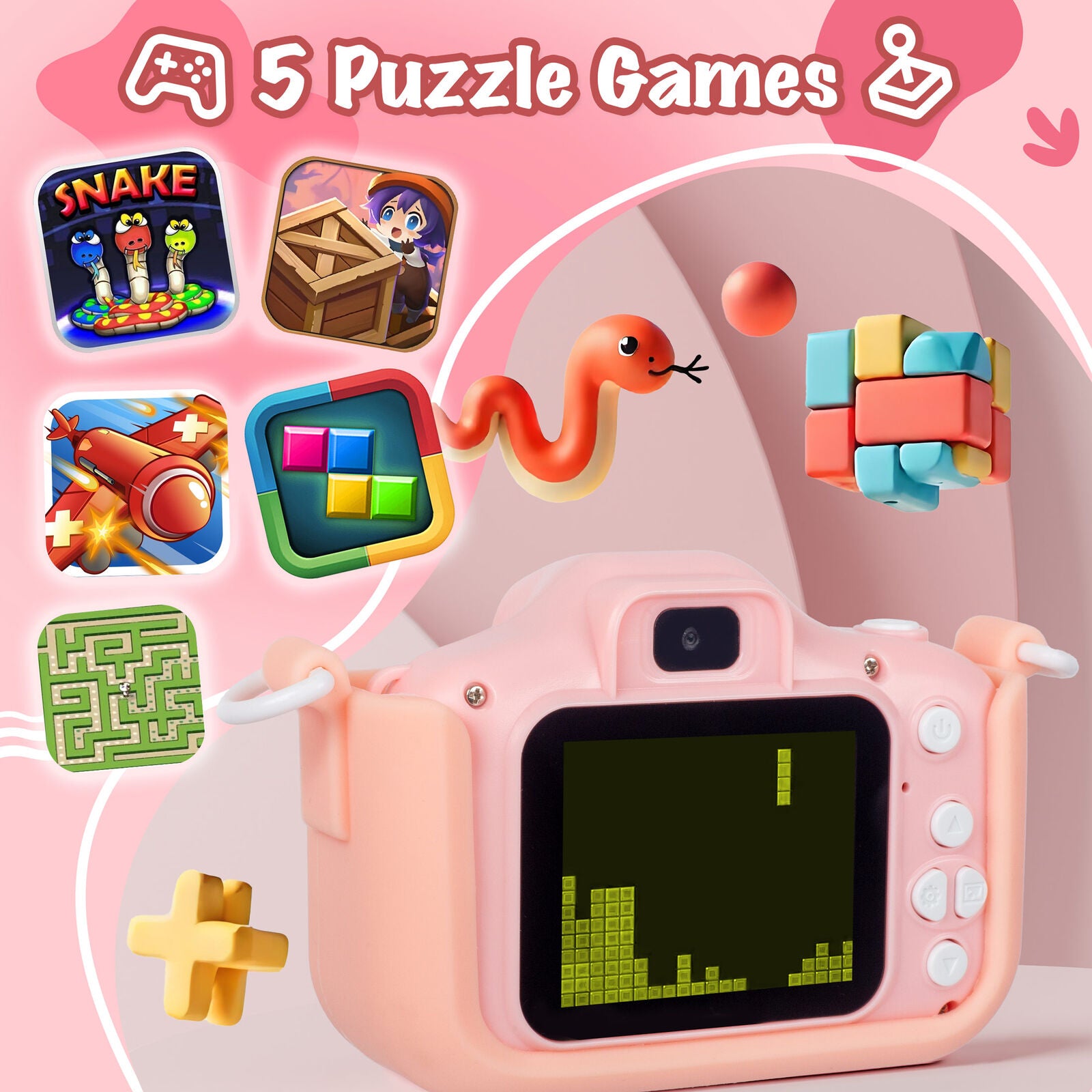 Kids Digital Dual Lens Camera, 4x Zoom and HD Video Recording (Pink) 6