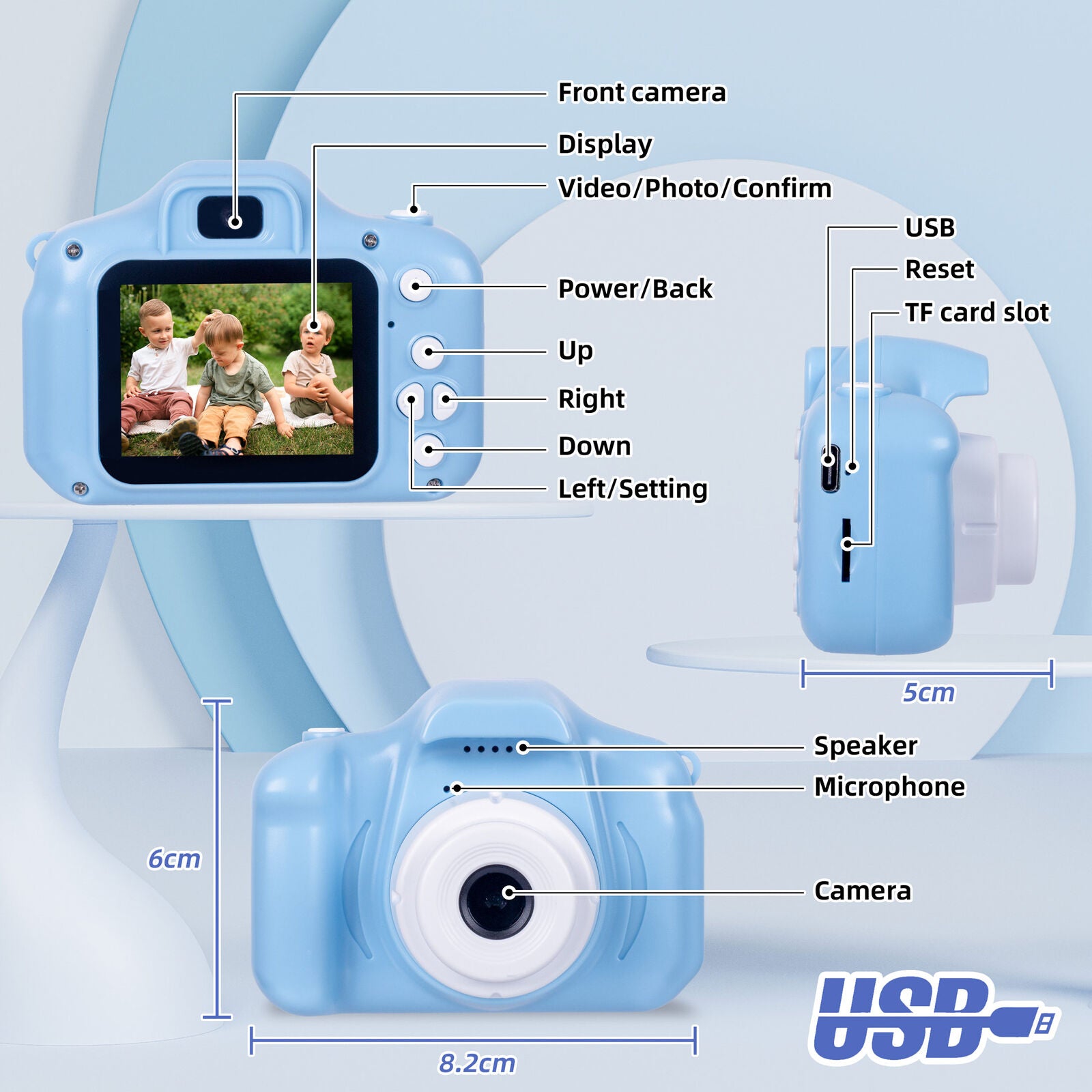Kids Digital Dual Lens Camera, 4x Zoom and HD Video Recording (Blue) 4
