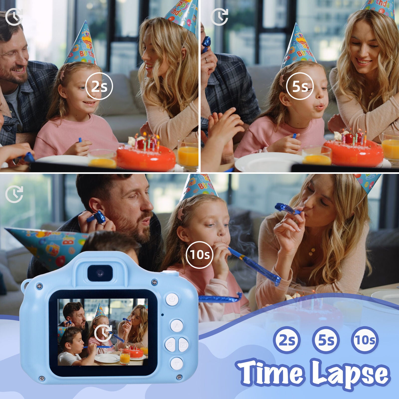 Kids Digital Dual Lens Camera, 4x Zoom and HD Video Recording (Blue) 5