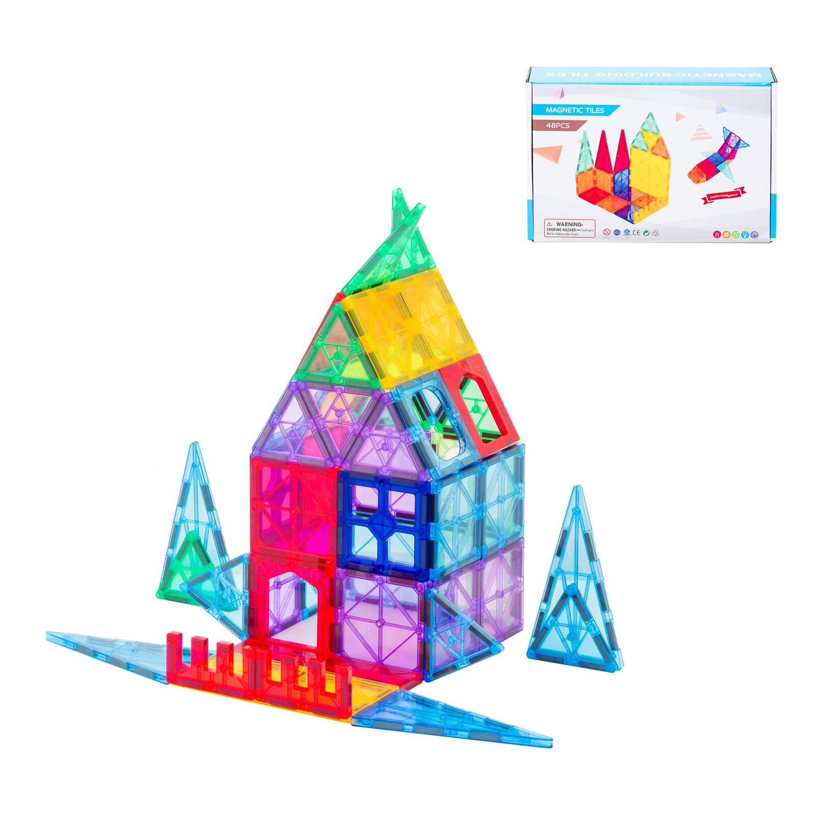 48 Pcs non-toxic STEM Educational, Durable Magnetic Tiles/Puzzle with Storage Bag 3