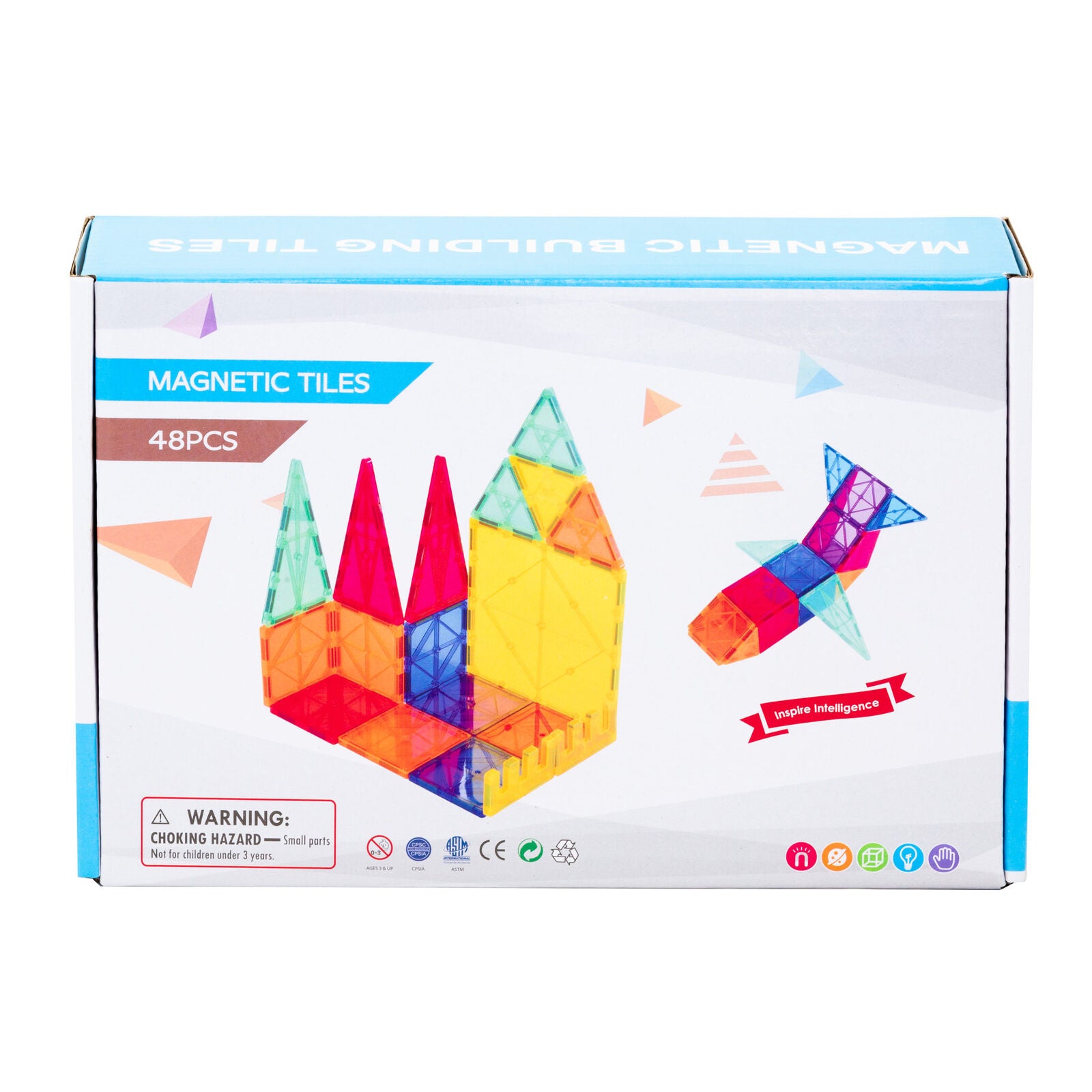 48 Pcs non-toxic STEM Educational, Durable Magnetic Tiles/Puzzle with Storage Bag 4
