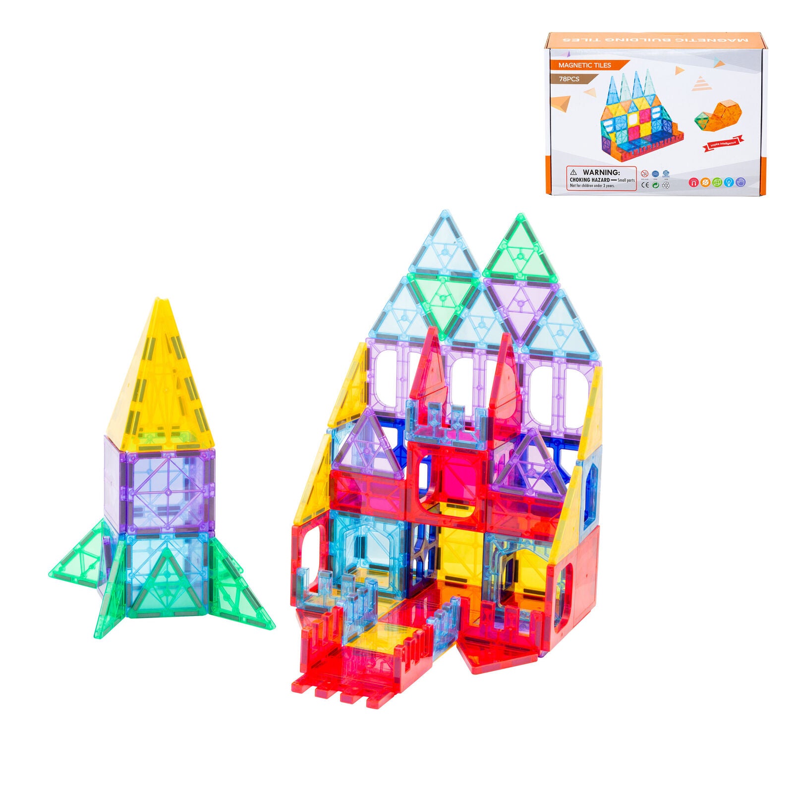 78 Pcs non-toxic STEM Educational, Durable Magnetic Tiles/Puzzle with Storage Bag 4