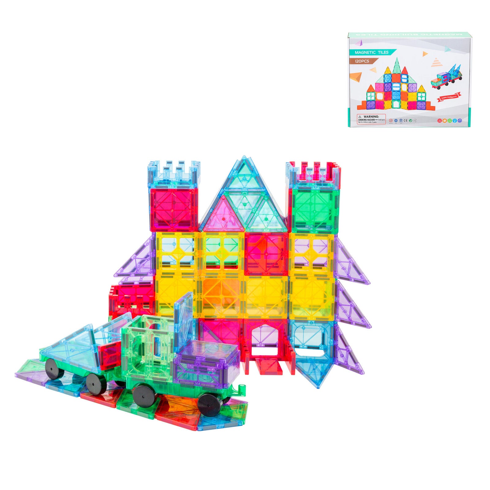 120 Pcs non-toxic STEM Educational, Durable Magnetic Tiles/Puzzle with Storage Bag 4