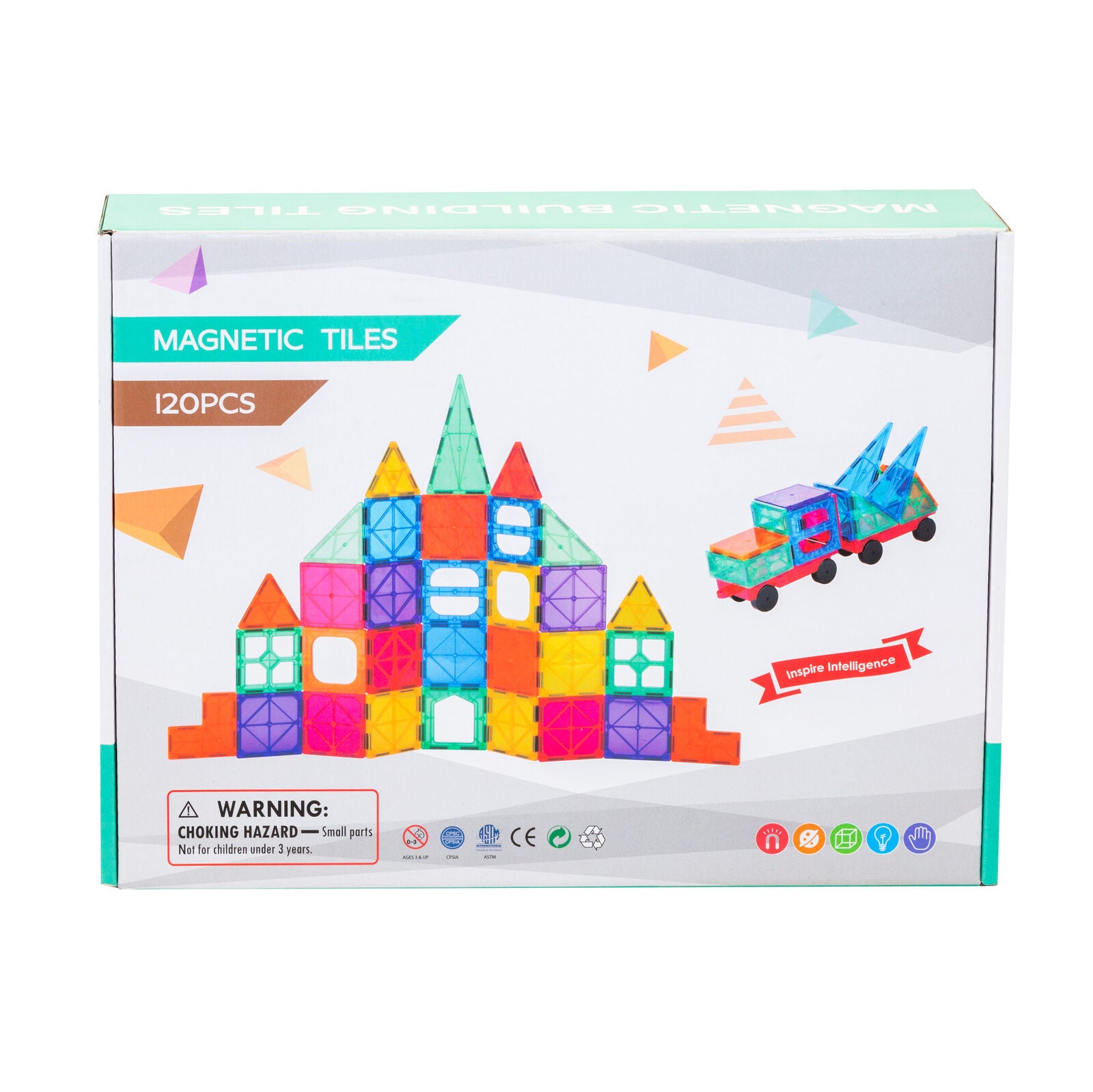 120 Pcs non-toxic STEM Educational, Durable Magnetic Tiles/Puzzle with Storage Bag 6