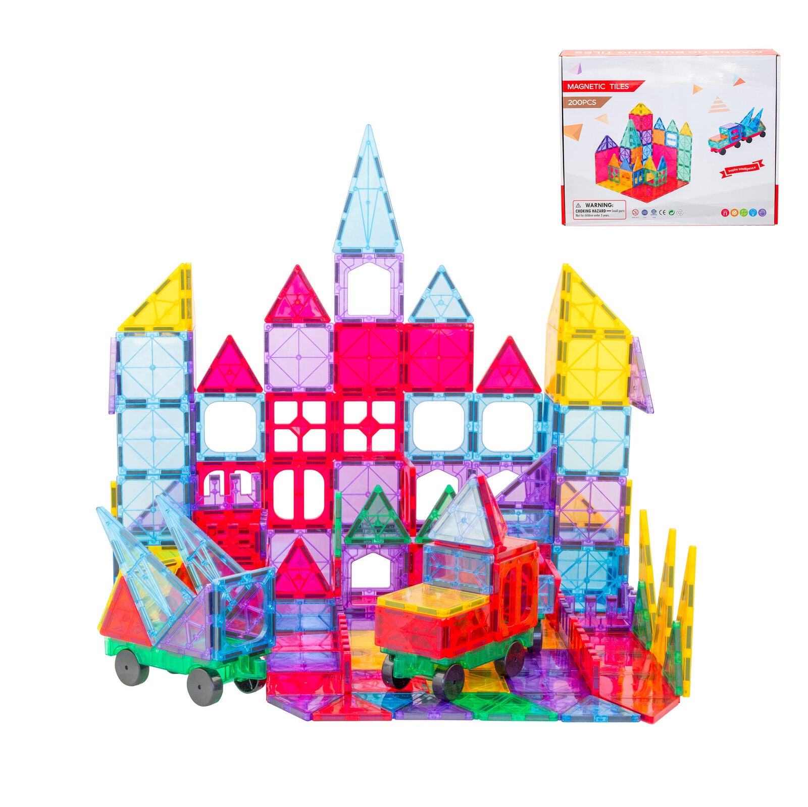200 Pcs non-toxic STEM Educational, Durable Magnetic Tiles/Puzzle with Storage Bag 3