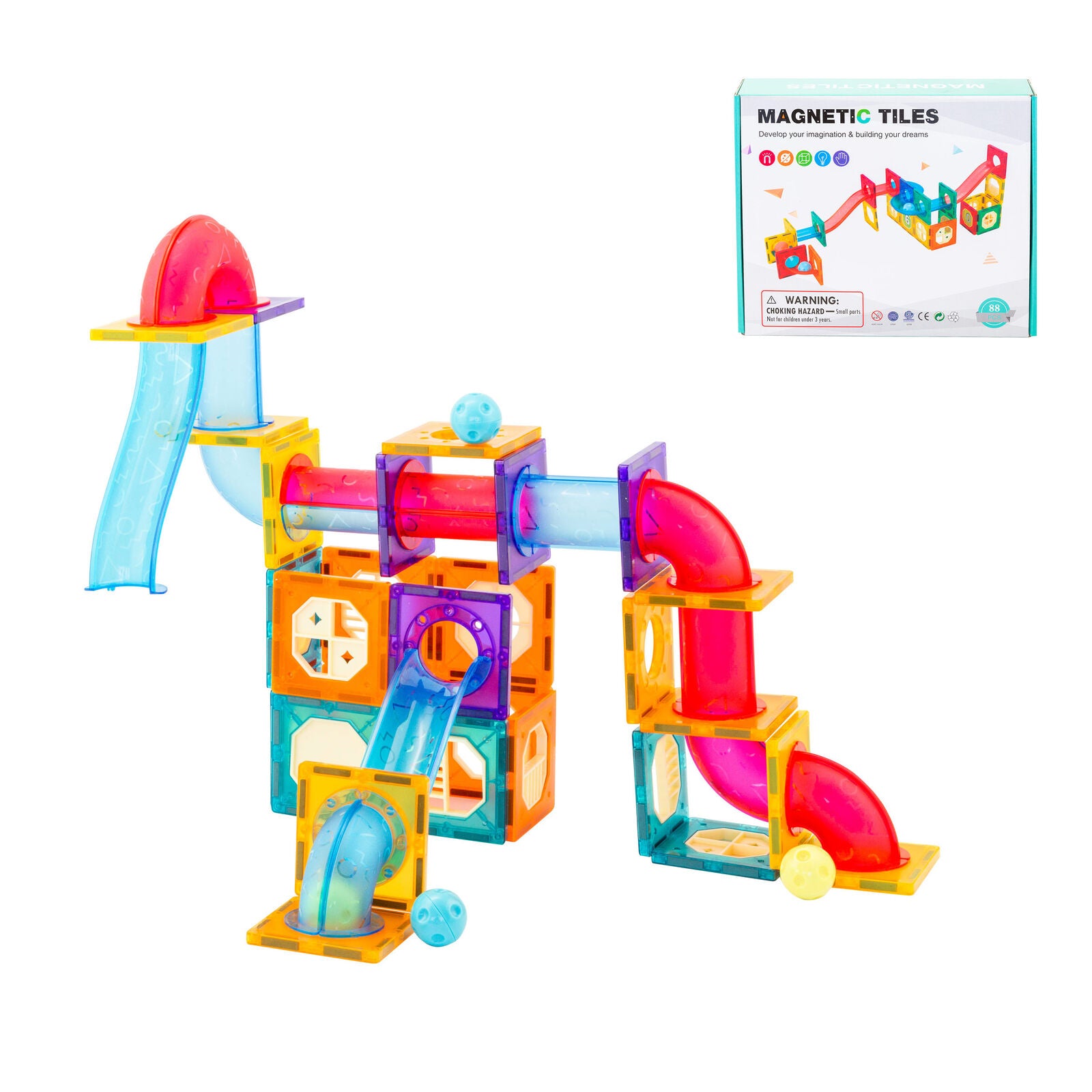 88 Pcs non-toxic STEM Educational, Durable Magnetic Tiles/Puzzle with Storage Bag 4