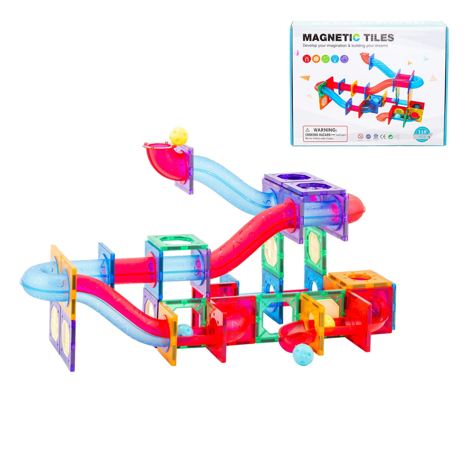118 Pcs non-toxic STEM Educational, Durable Magnetic Tiles/Puzzle with Storage Bag 4