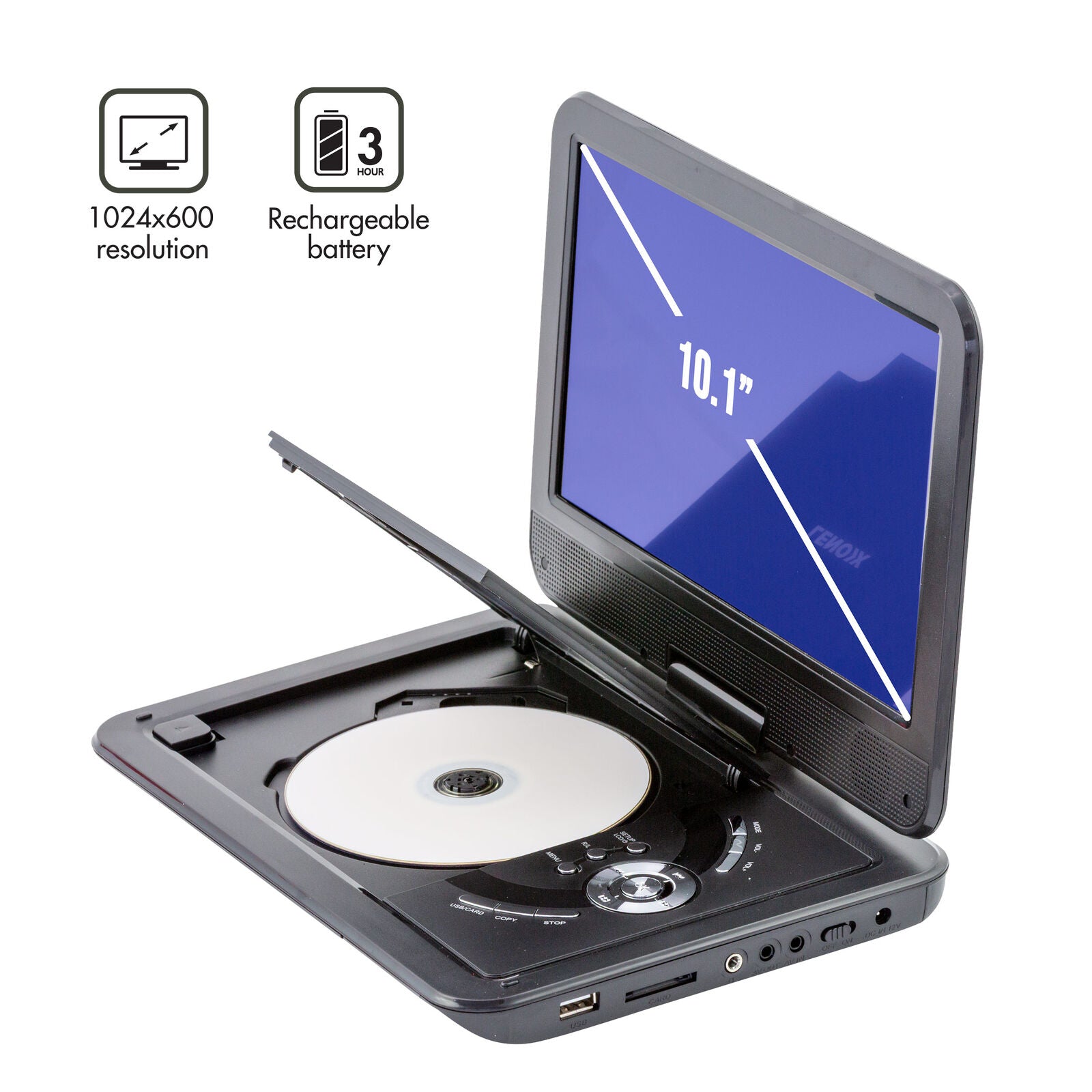 10.1" Portable DVD Player w/ 270-Degrees Swivel-Screen & Rechargeable 5