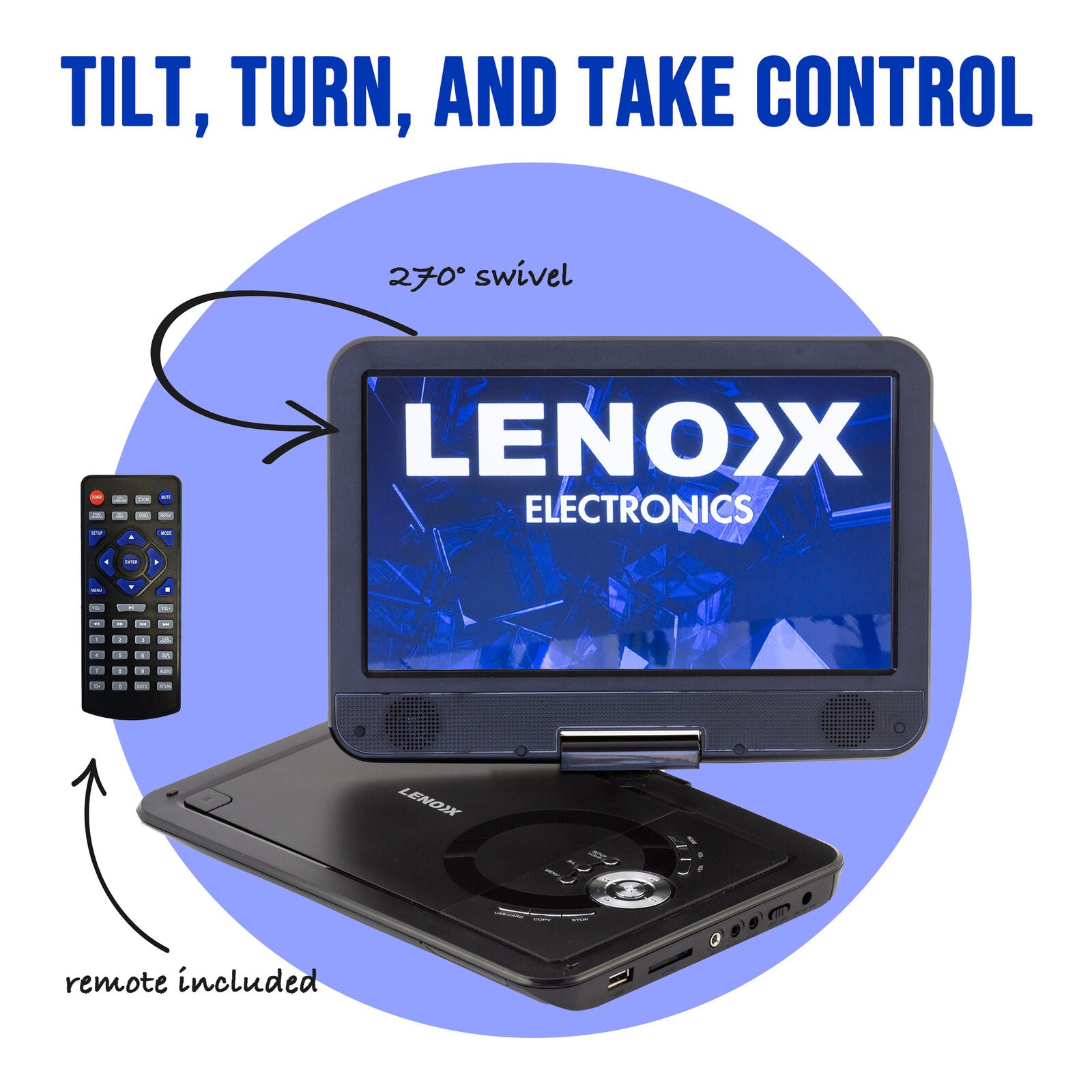 10.1" Portable DVD Player w/ 270-Degrees Swivel-Screen & Rechargeable 6