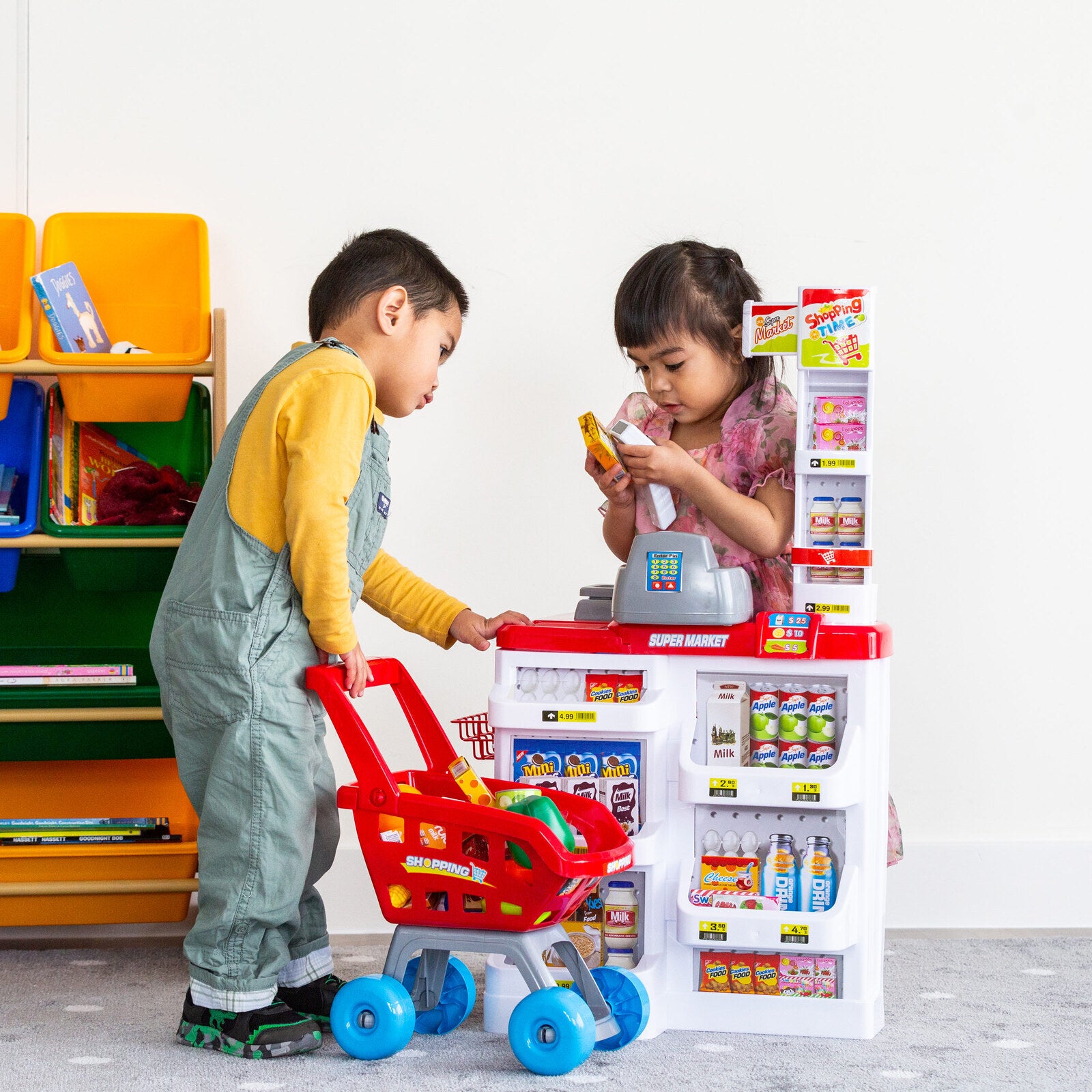 Children's Home Supermarket w/ Toy Cash Register, Trolly, Fruit & More 5