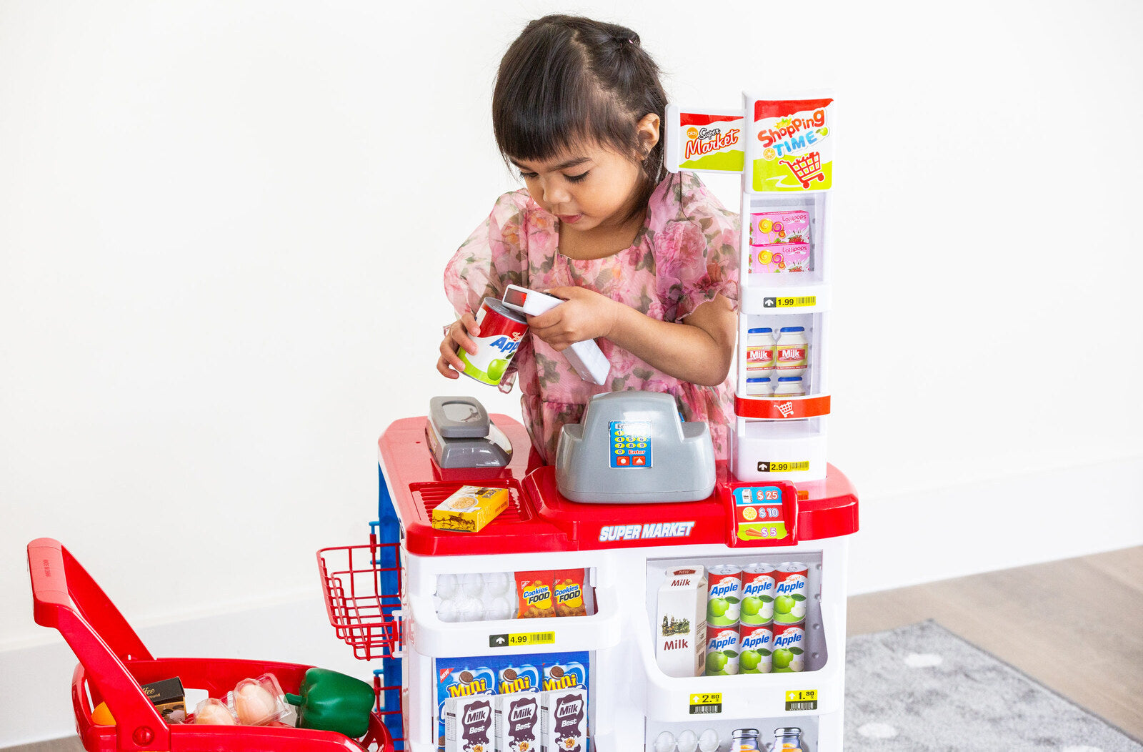 Children's Home Supermarket w/ Toy Cash Register, Trolly, Fruit & More 6
