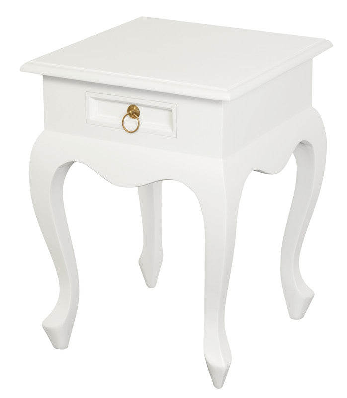 Queen Anne 1 Drawer Lamp Table (White) 3