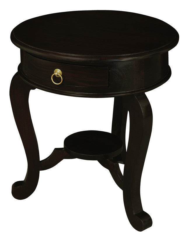 Round Cabriole Leg 1 Drawer Lamp Table (Chocolate) 3