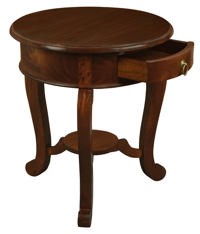 Round Cabriole Leg 1 Drawer Lamp Table (Mahogany) 3