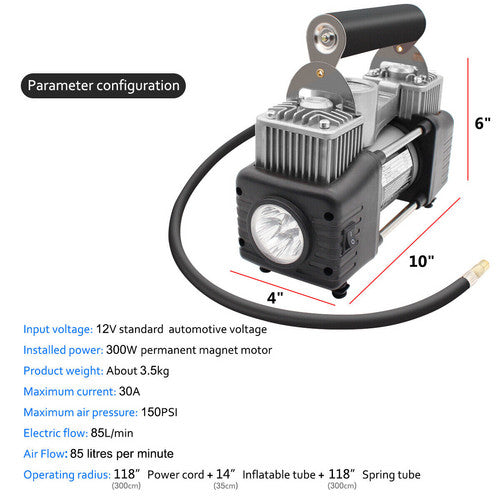 4WD Car Pump Truck 12V 150PSI Car Air Compressor Portable Tyre Deflator Inflator 10