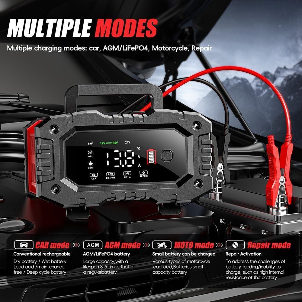 12V 20A/24V 10A Smart Car Battery Charger for Lead Acid LiFePo4 AGM Moto Battery 8
