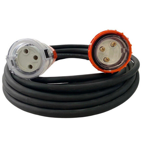 32 Amp 5m 3 Pin Extension Lead Single Phase 250V Rubber Cable Male/Female Plug 3