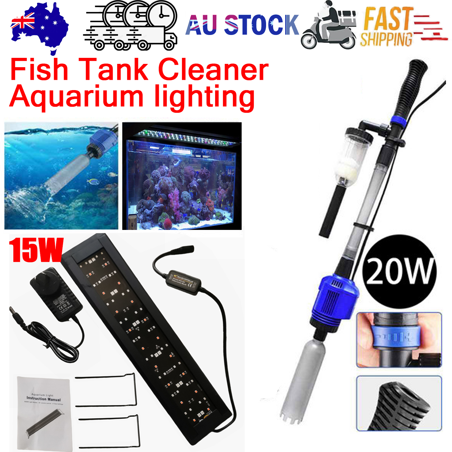 Aquarium cleaner 20W 1000L/H &15W/ 66LED RGBW aluminum shell bracket light 40CM/28-button control