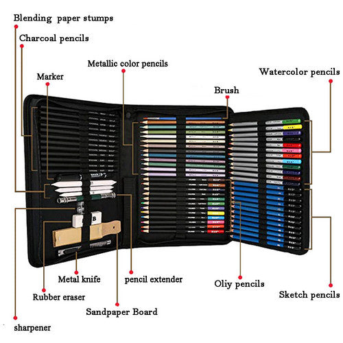72pcs Professional Drawing Artist Kit Set Pencils and Sketch Charcoal Art Tools 3