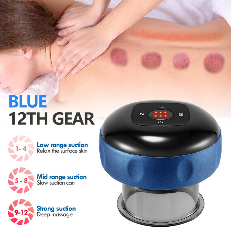 12 levels Electric Cupping Therapy Smart Scraping Massager Red Light Heating Body Slimming Blue 3