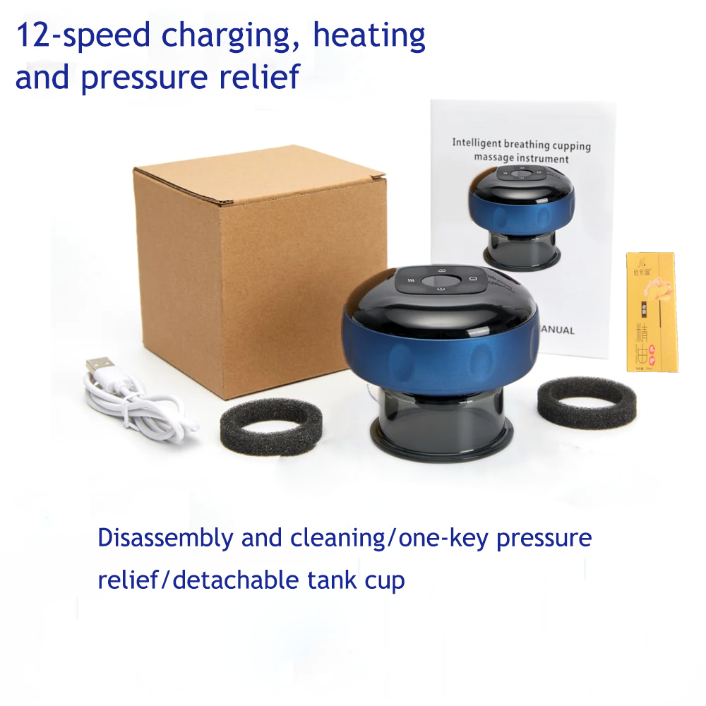 12 levels Electric Cupping Therapy Smart Scraping Massager Red Light Heating Body Slimming Blue 5