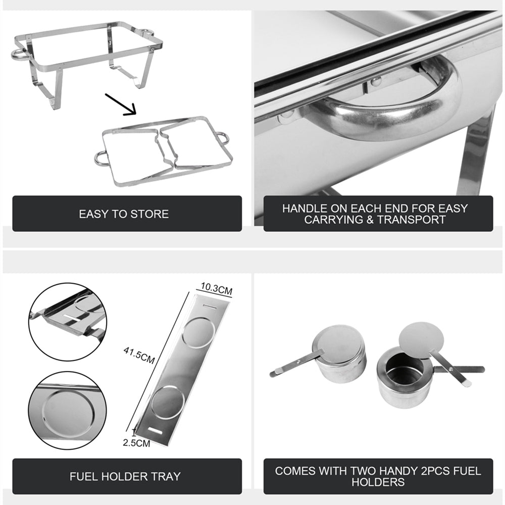 9L Chafing Dish Set Buffet Pan Bain Marie Bow Stainless Steel Food Warmer(2*4.5L) 3