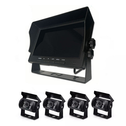 4-Channel Split 7" Screen Monitor w/4 Reversing Camera Kit for Truck Trailer Bus 9