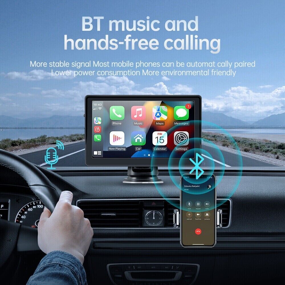 7 inch Portable Wireless Car Radio Auto Stereo Apple Carplay Android Bluetooth + Cam 10