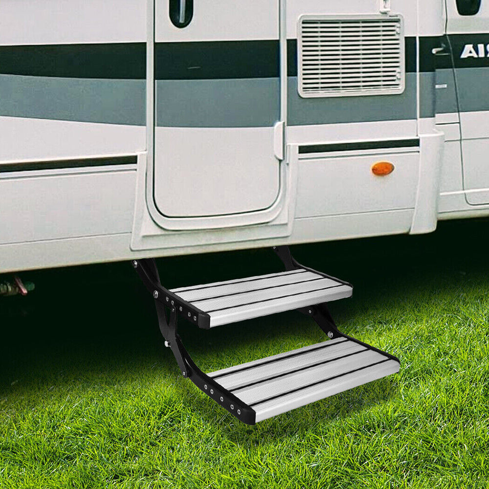Aluminium Double Caravan Step Pull Out Folding Steps For Road RV Camper Trailer 3