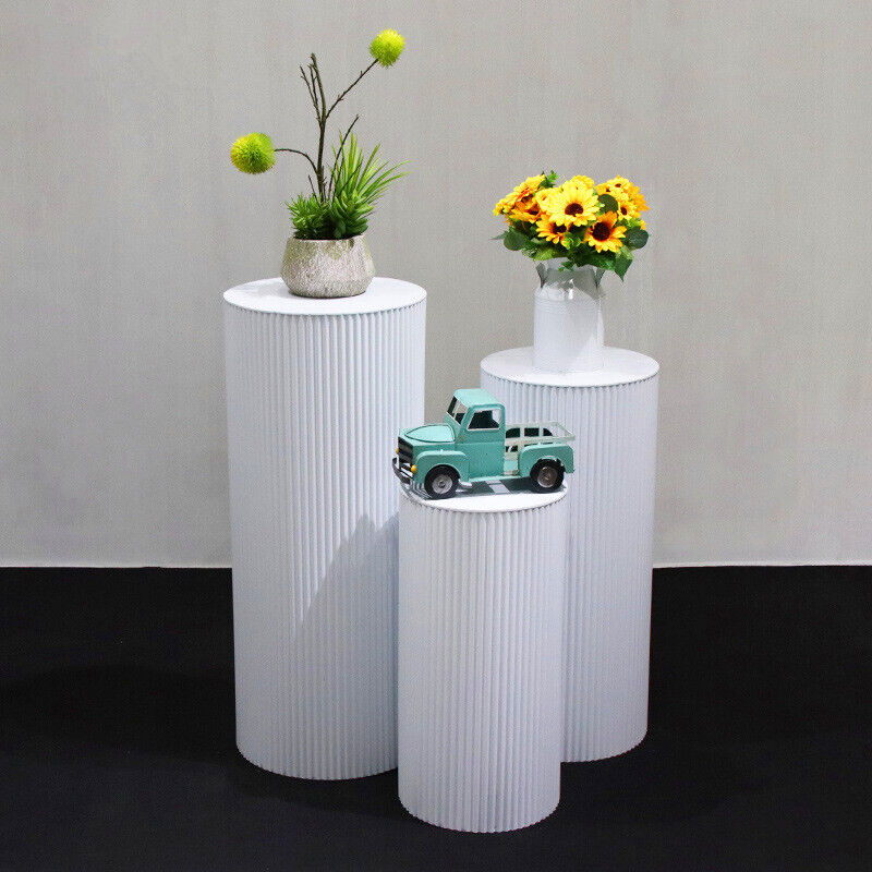 3x Metal Wedding Plinths Cylinder Pedestal Stand Ripple Cake Dessert Display 3