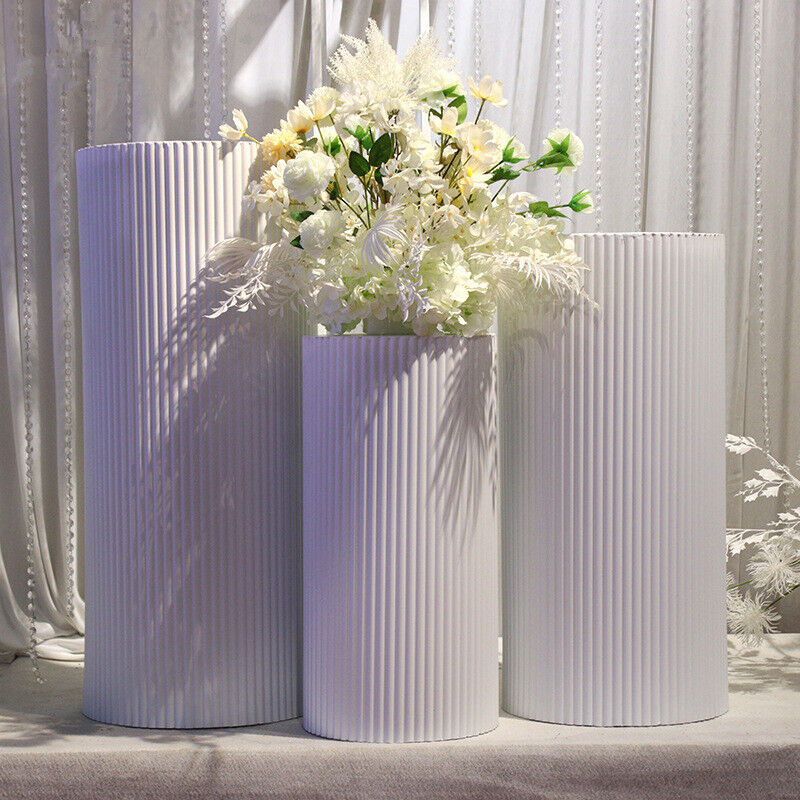 3x Metal Wedding Plinths Cylinder Pedestal Stand Ripple Cake Dessert Display 5