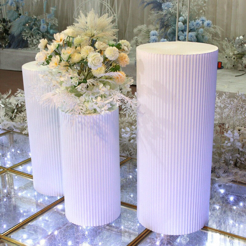 3x Metal Wedding Plinths Cylinder Pedestal Stand Ripple Cake Dessert Display 6