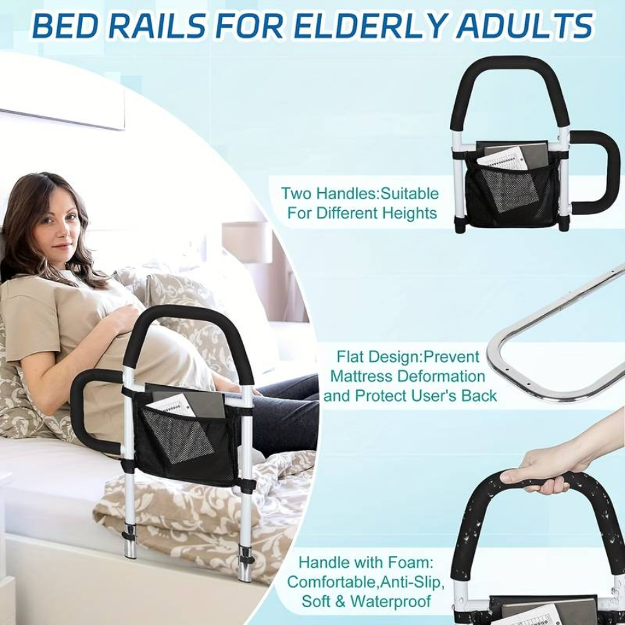 Bed Rail Safety Assist Rail for Elderly Adults with Storage Pocket &Fixing Strap 5
