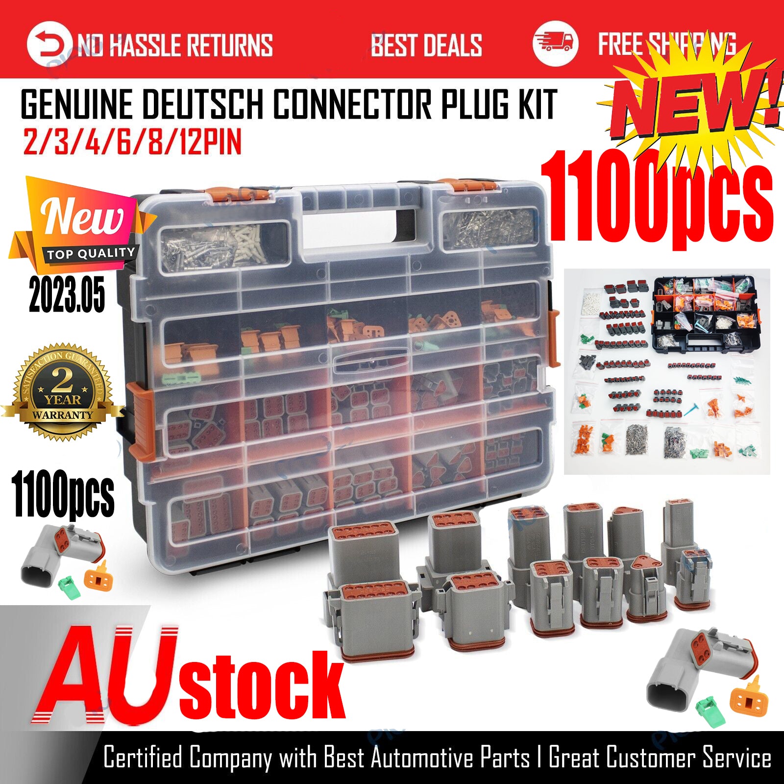 AU 1000 PCS Deutsch DT Connector Kit 14-16AWG Stamped Contacts 1100PCS UPGRADE 13