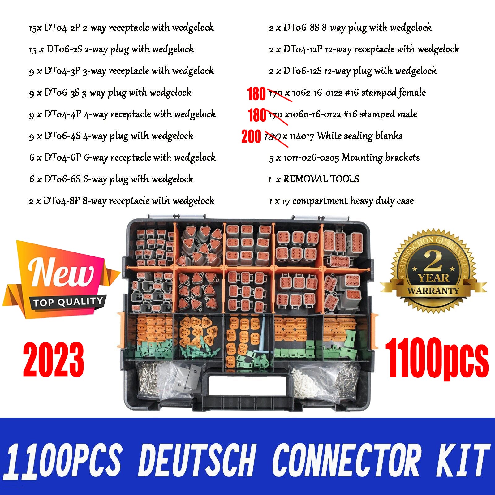 AU 1000 PCS Deutsch DT Connector Kit 14-16AWG Stamped Contacts 1100PCS UPGRADE 14