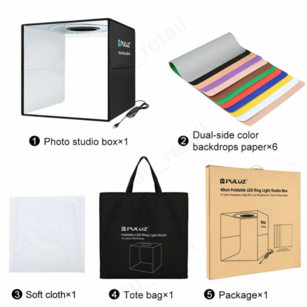40CM Portable Photo Studio LED Light Tent Bar Cube Soft Box Room Photography 7