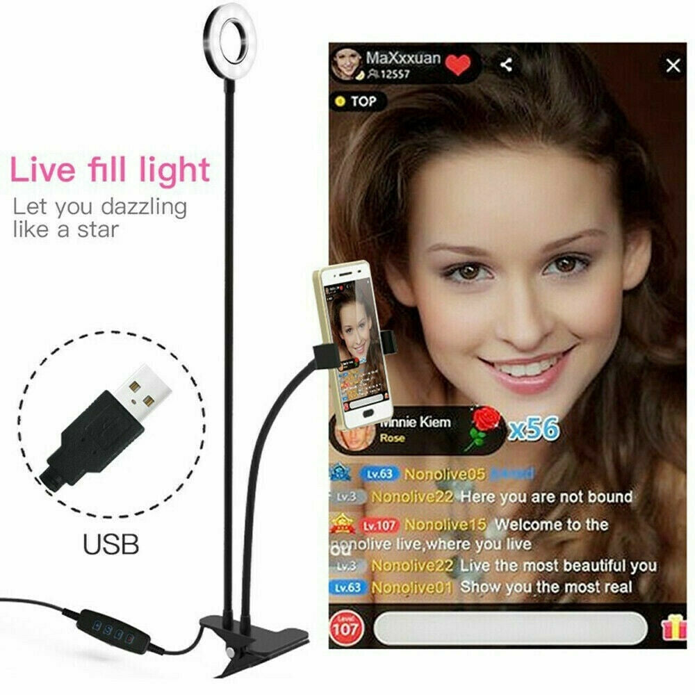LED Selfie Ring Light with Cell Phone Holder Flexible Stand Live Stream Lamp AU 7