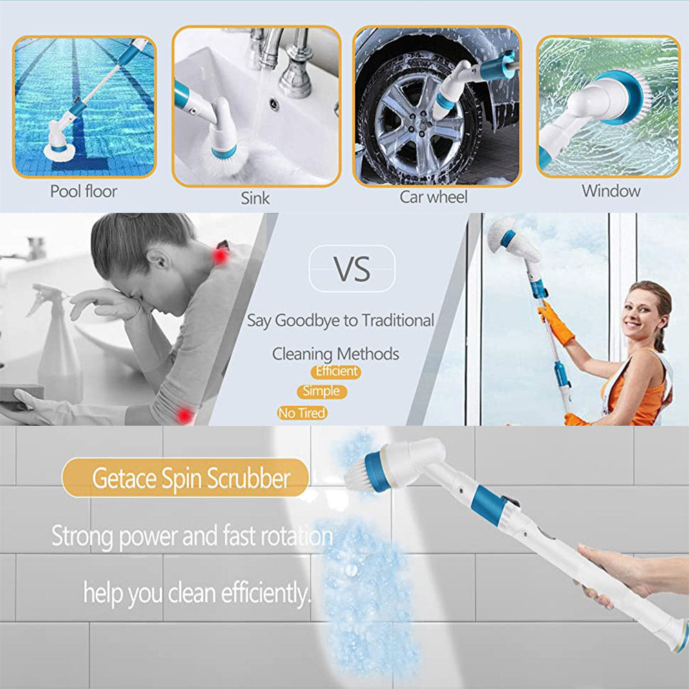 Electric Cordless Spin Scrubber Super Power Scrubber Turbo Scrub Clean Brush 8